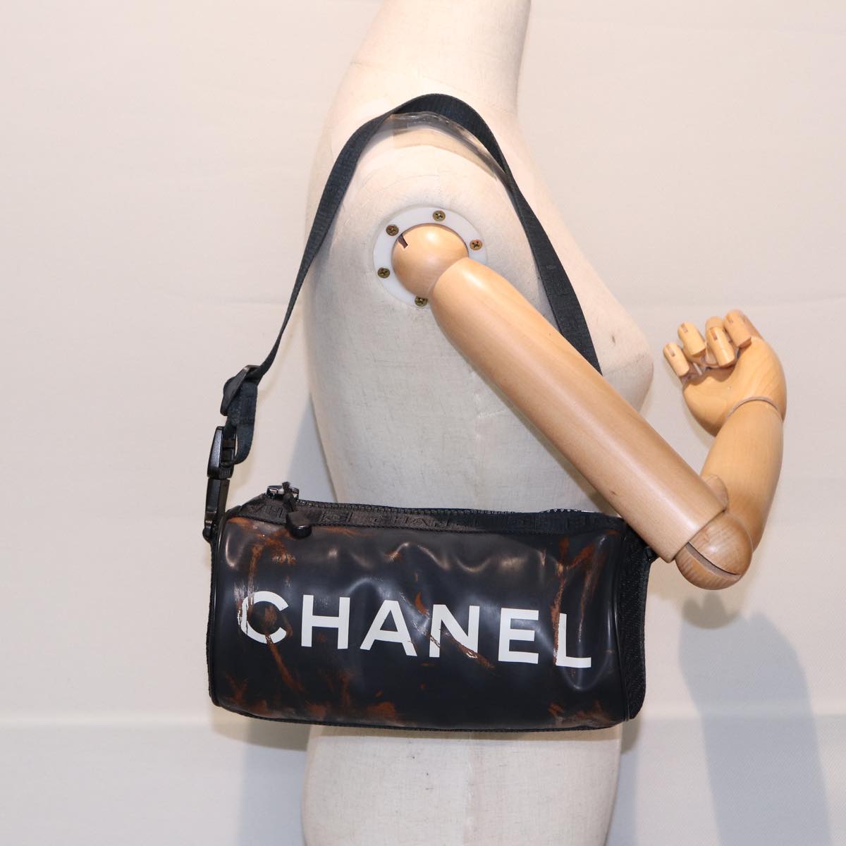 CHANEL Sports Line Shoulder Bag Nylon Black CC Auth bs17222