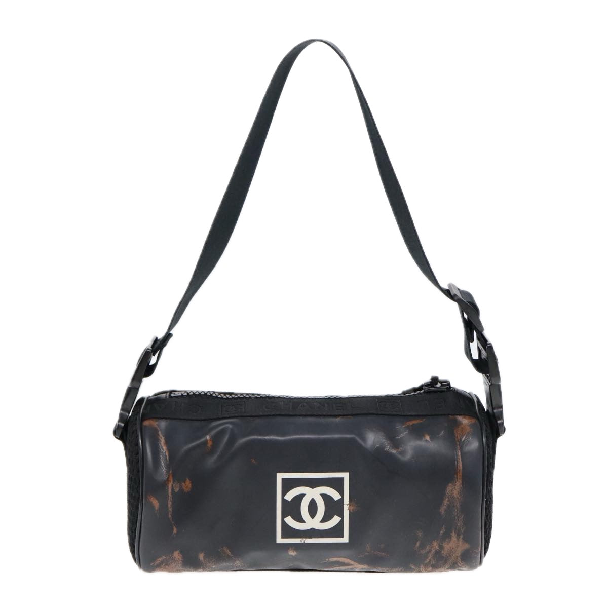 CHANEL Sports Line Shoulder Bag Nylon Black CC Auth bs17222