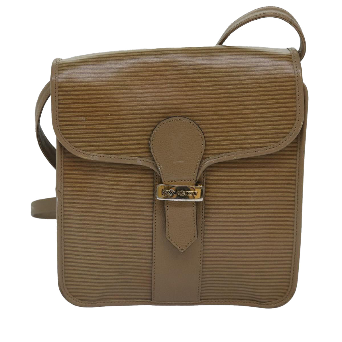 SAINT LAURENT Shoulder Bag PVC Beige Gold Auth bs17304