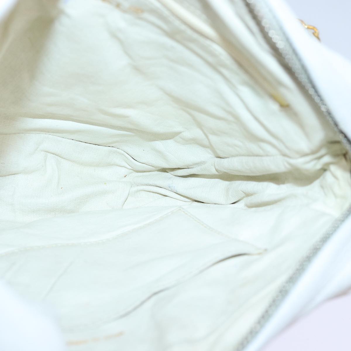 CHANEL Mademoiselle Chain Shoulder Bag Calf Skin White Gold Silver CC Auth bs17332