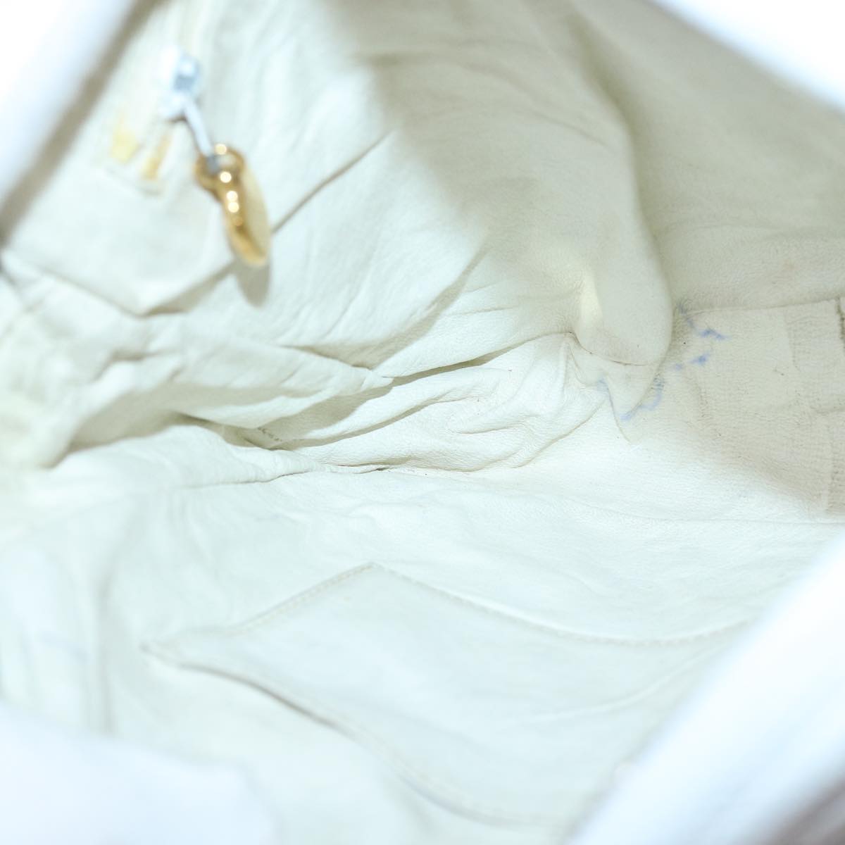 CHANEL Mademoiselle Chain Shoulder Bag Calf Skin White Gold Silver CC Auth bs17332