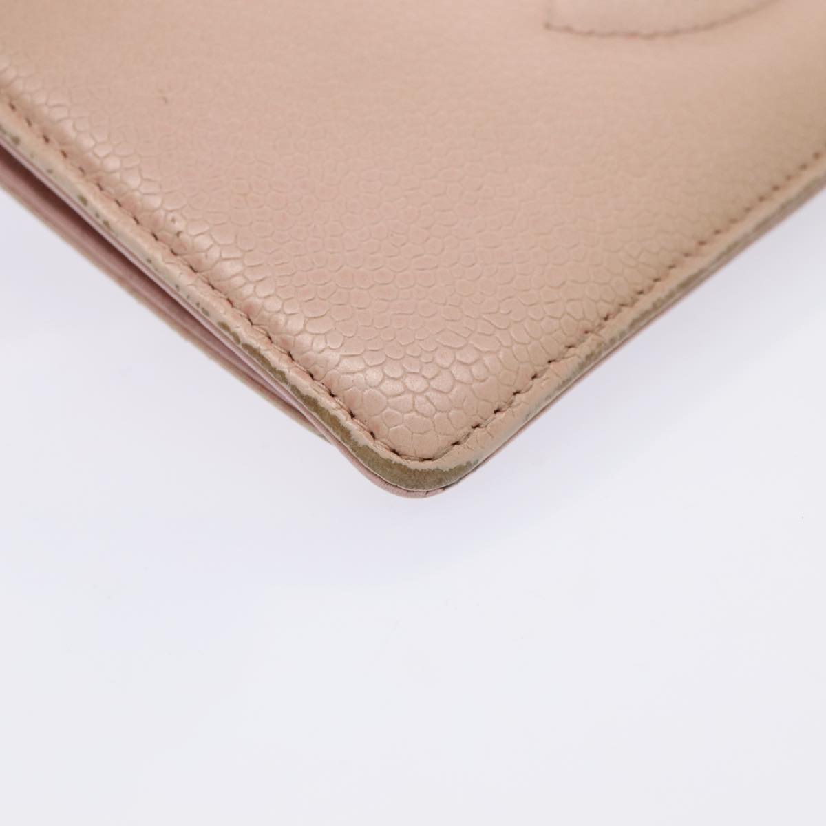 CHANEL Wallet Caviar Skin Pink Silver CC Auth bs17427