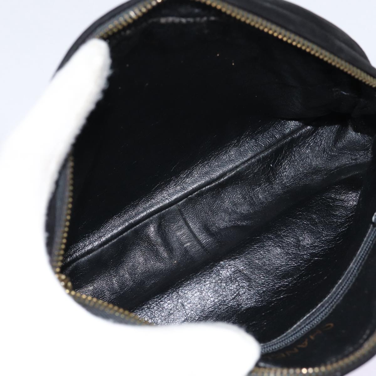 CHANEL Matelasse Chain Shoulder Bag Suede Black Gold CC Auth bs17434