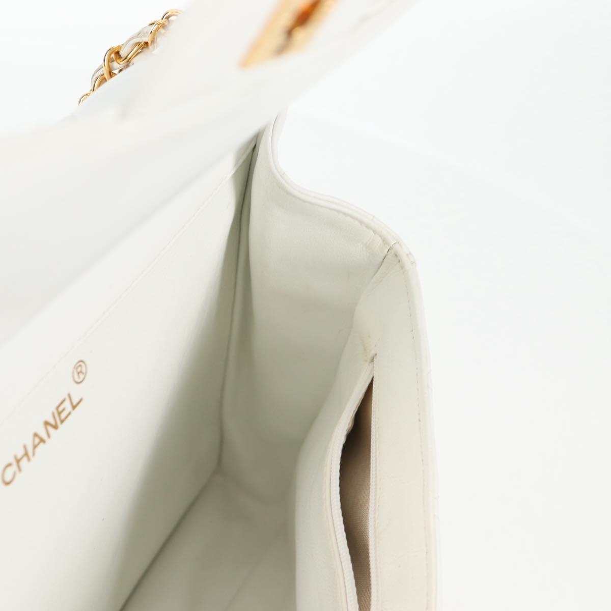 CHANEL Matelasse Double Face Chain Bag Lamb Skin White Gold CC Auth bs17533A