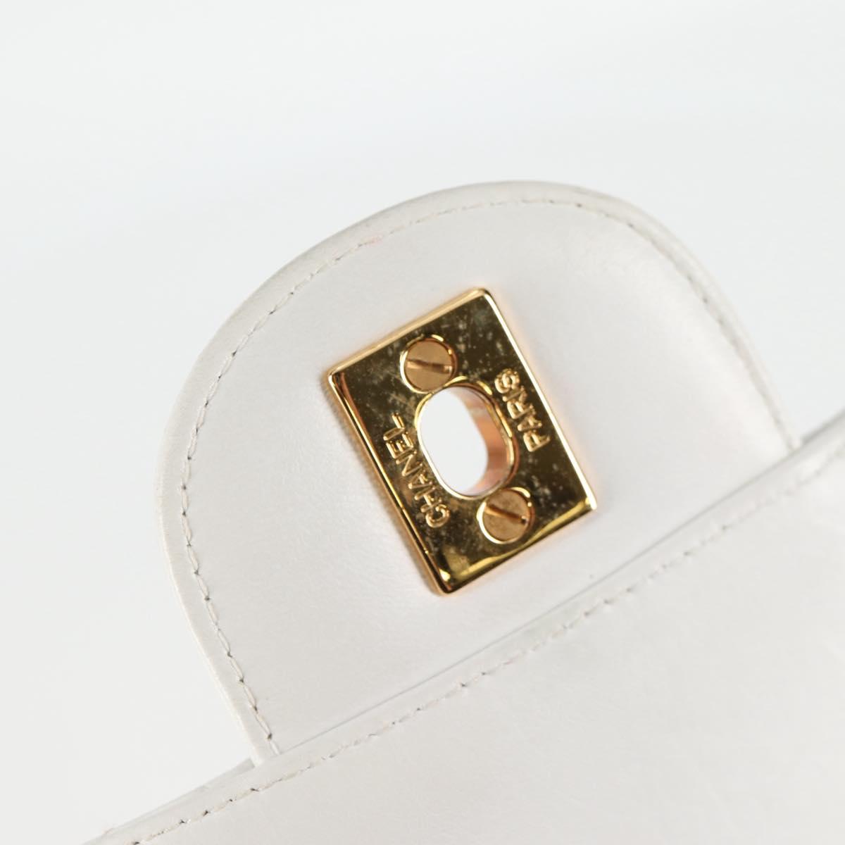 CHANEL Matelasse Double Face Chain Bag Lamb Skin White Gold CC Auth bs17533A