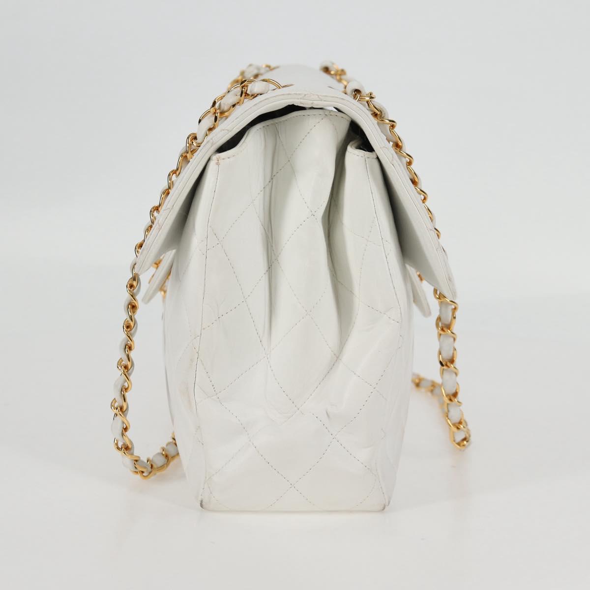 CHANEL Matelasse Double Face Chain Bag Lamb Skin White Gold CC Auth bs17533A