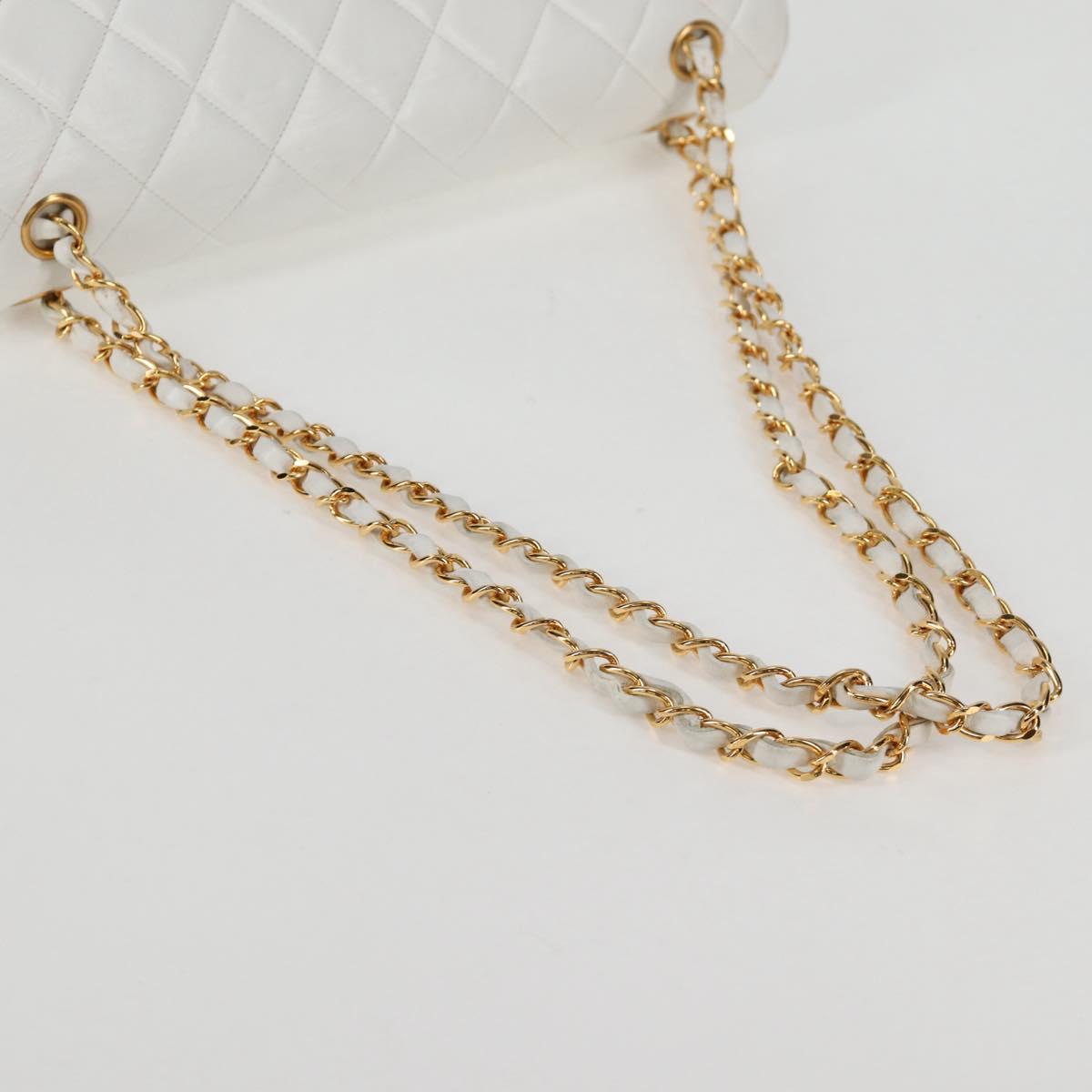 CHANEL Matelasse Double Face Chain Bag Lamb Skin White Gold CC Auth bs17533A