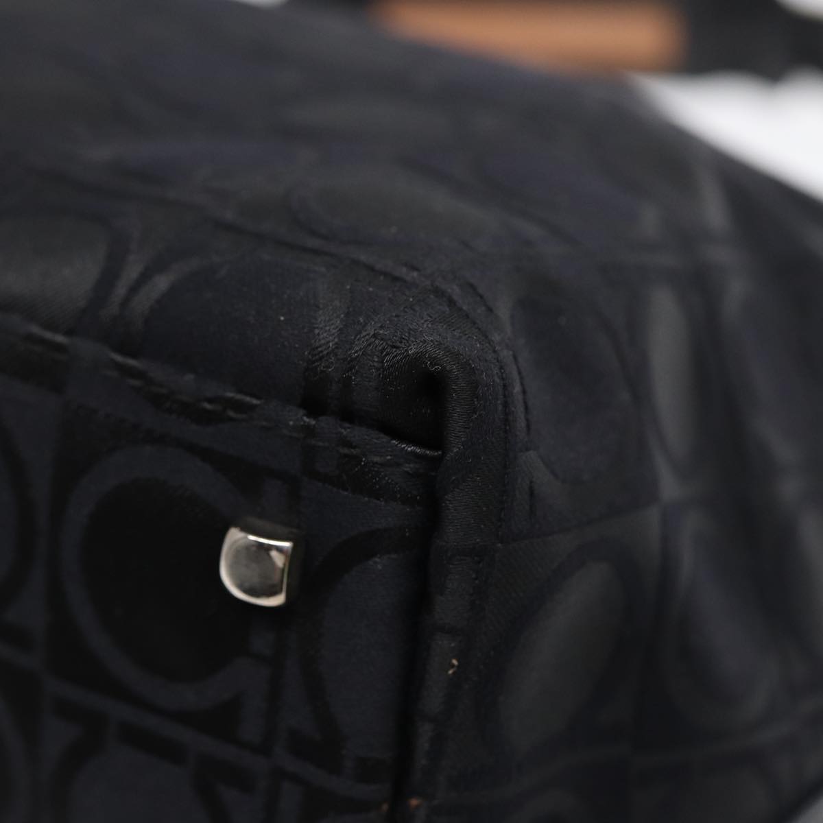 Salvatore Ferragamo Shoulder Bag Nylon Black Silver Auth bs17552