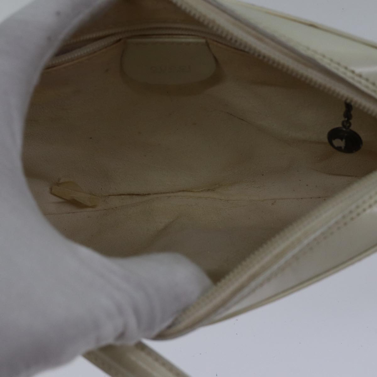 GUCCI Shoulder Bag Leather White Silver 007 1014 0274 Auth bs17611