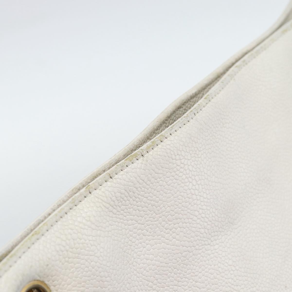 CHANEL Chain Shoulder Bag Calf Skin White Gold CC Auth bs17674