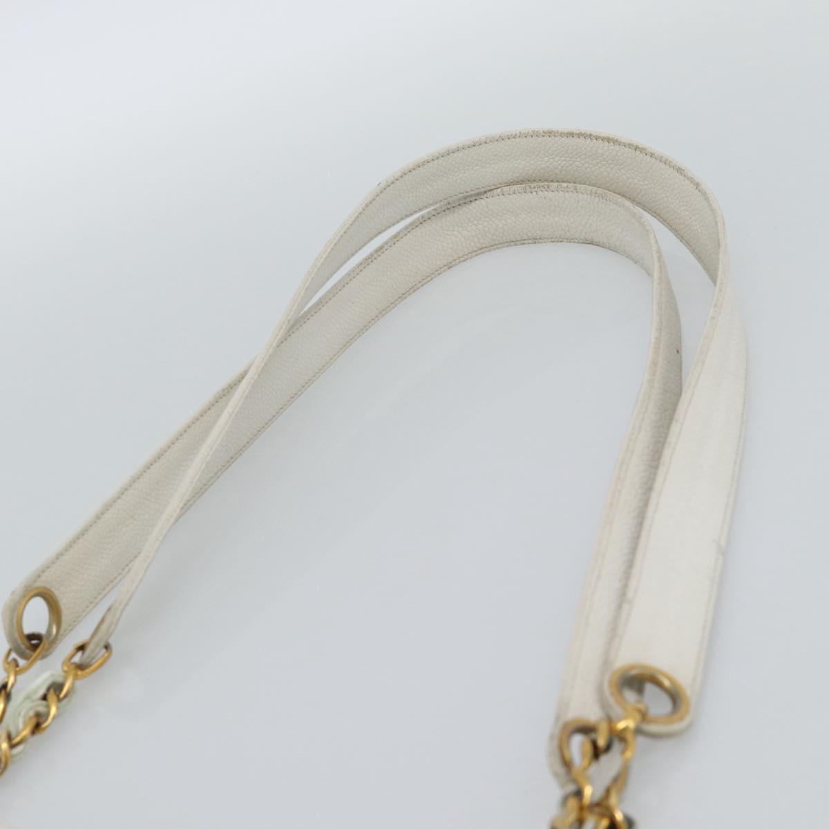 CHANEL Chain Shoulder Bag Calf Skin White Gold CC Auth bs17674