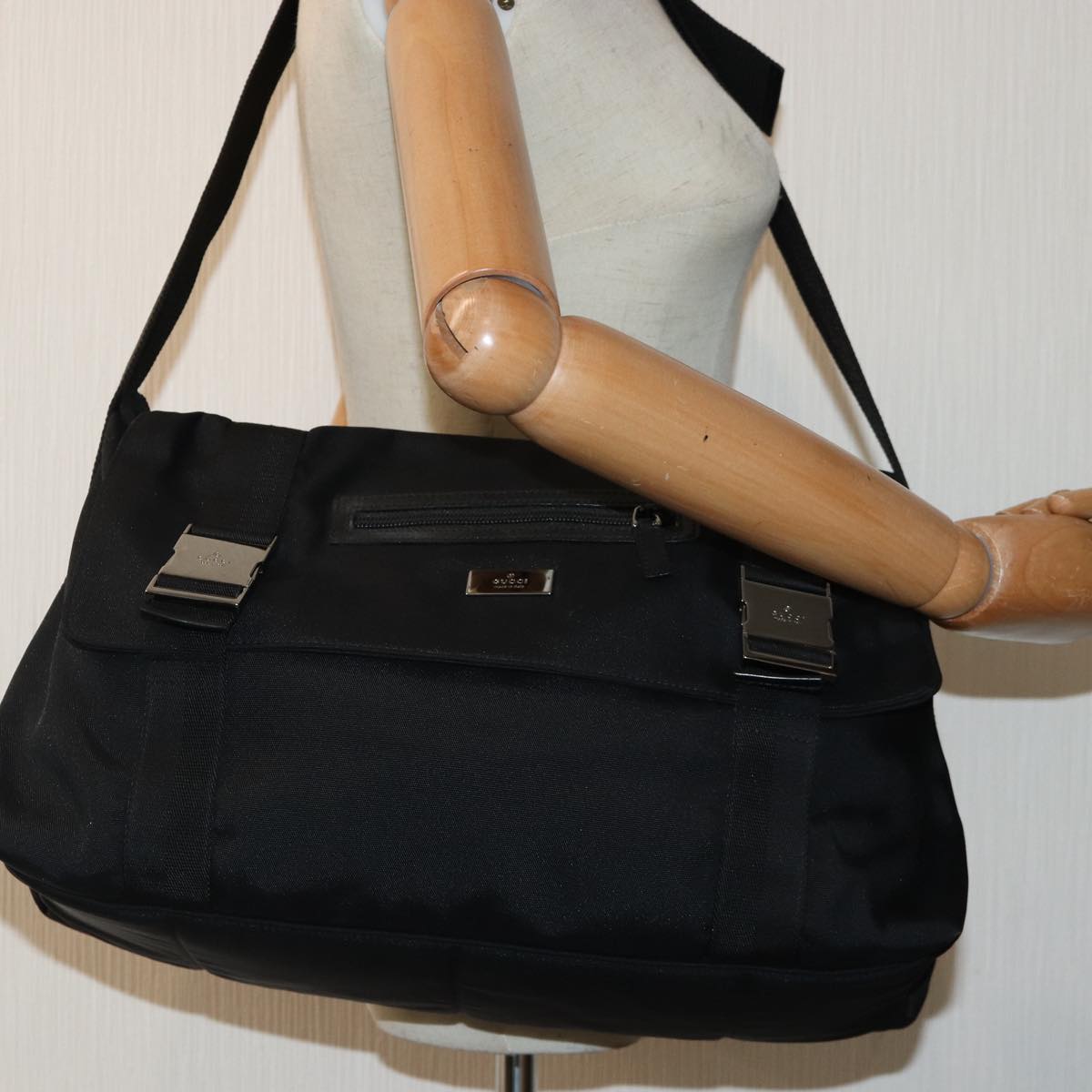 GUCCI Shoulder Bag Nylon Black Silver 122374 Auth bs17862