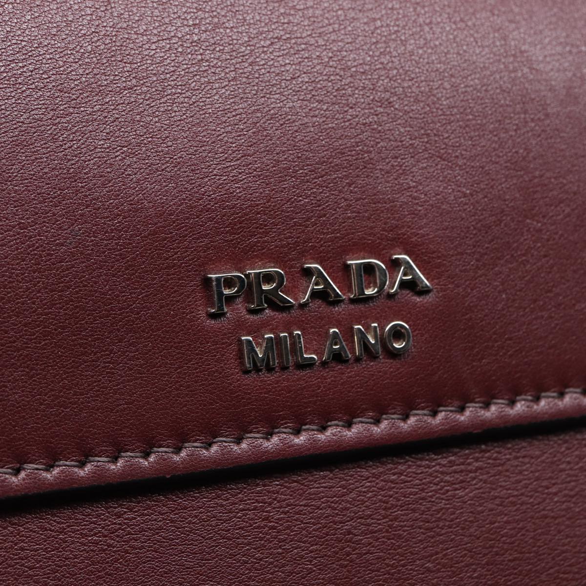 PRADA Hand Bag Leather Wine Red Silver Auth bs17882