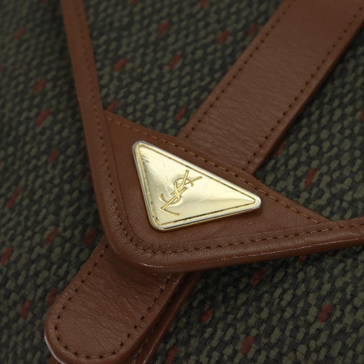 SAINT LAURENT Shoulder Bag PVC Leather Gold Green Auth bs17956