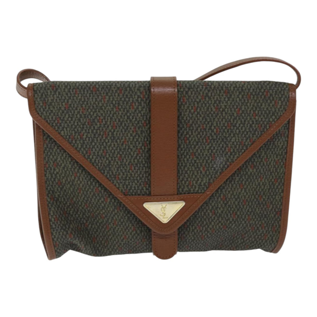 SAINT LAURENT Shoulder Bag PVC Leather Gold Green Auth bs17956