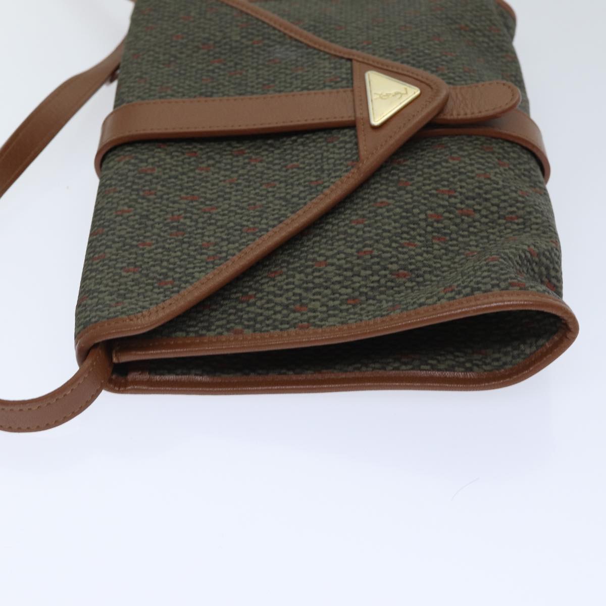 SAINT LAURENT Shoulder Bag PVC Leather Gold Green Auth bs17956