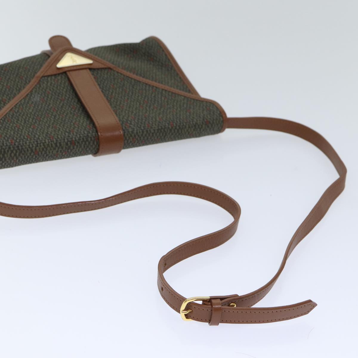 SAINT LAURENT Shoulder Bag PVC Leather Gold Green Auth bs17956