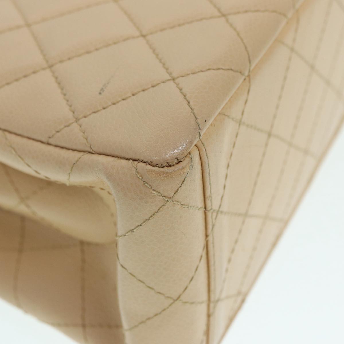 CHANEL Shoulder Bag Calf Skin Beige Gold CC Auth bs17980