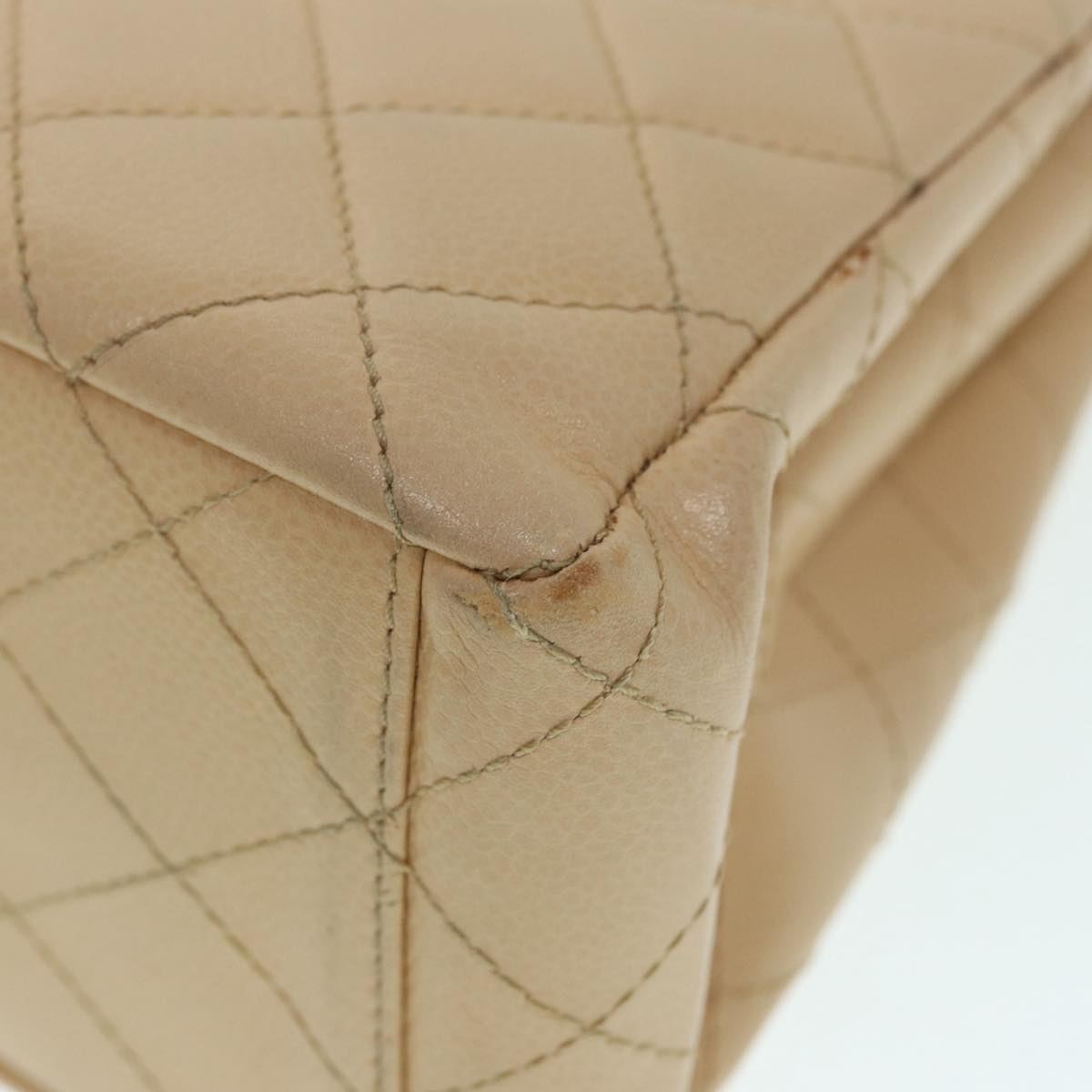 CHANEL Shoulder Bag Calf Skin Beige Gold CC Auth bs17980