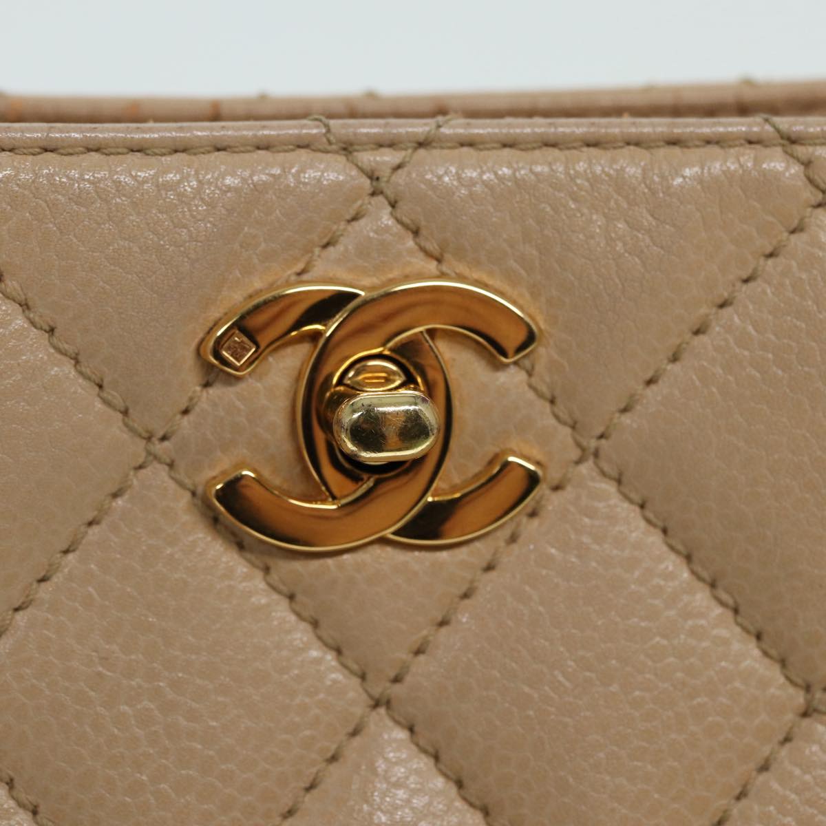 CHANEL Shoulder Bag Calf Skin Beige Gold CC Auth bs17980
