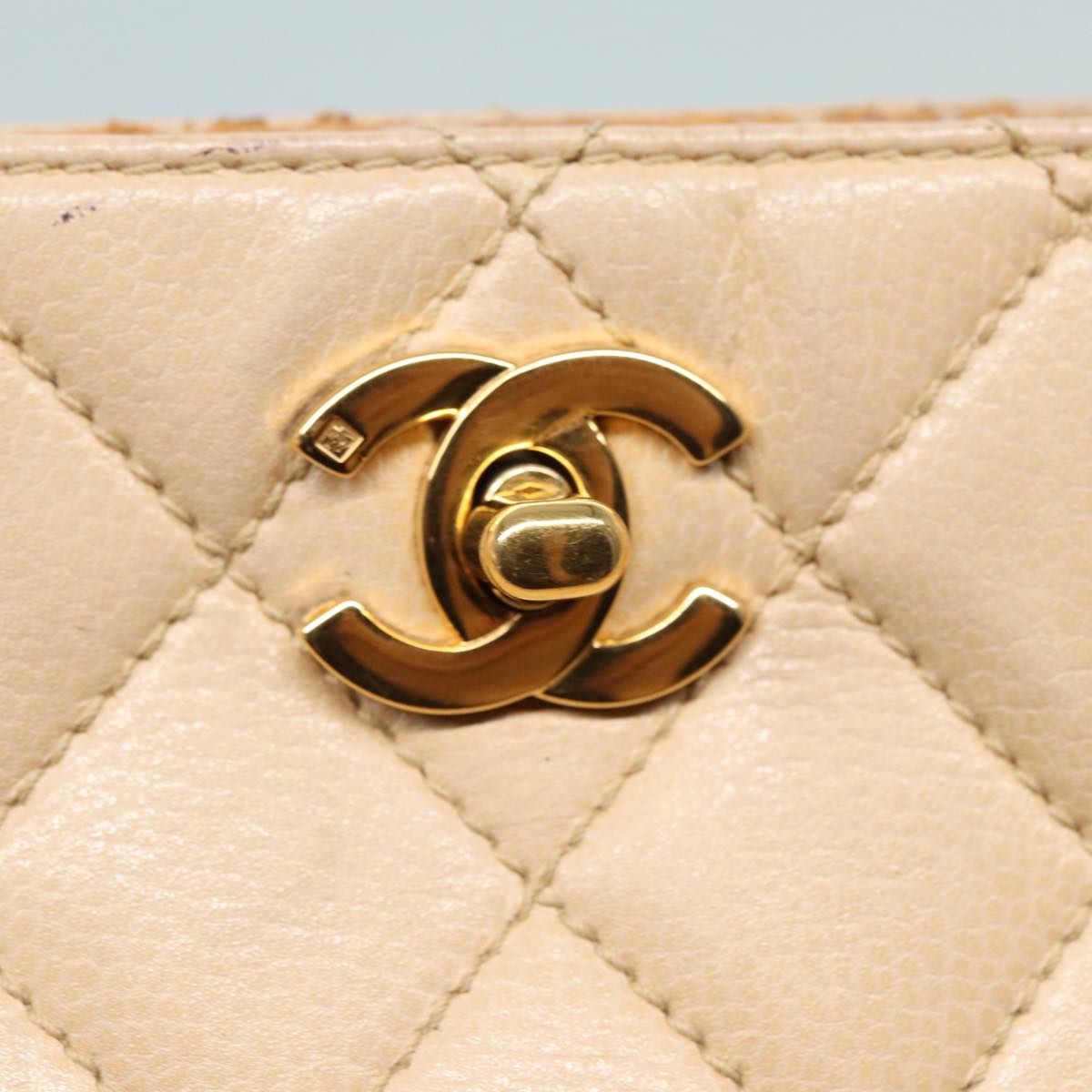 CHANEL Shoulder Bag Calf Skin Beige Gold CC Auth bs17980