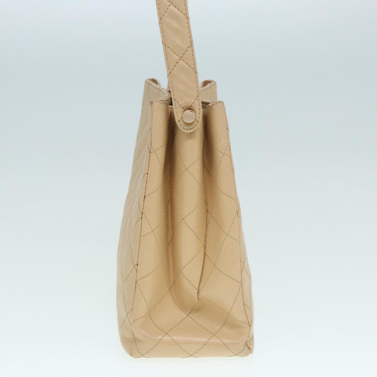 CHANEL Shoulder Bag Calf Skin Beige Gold CC Auth bs17980