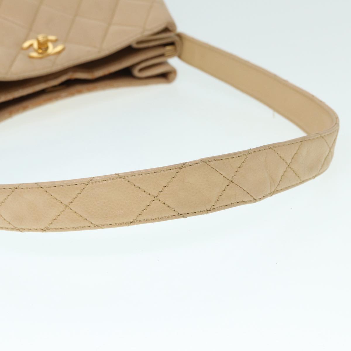 CHANEL Shoulder Bag Calf Skin Beige Gold CC Auth bs17980