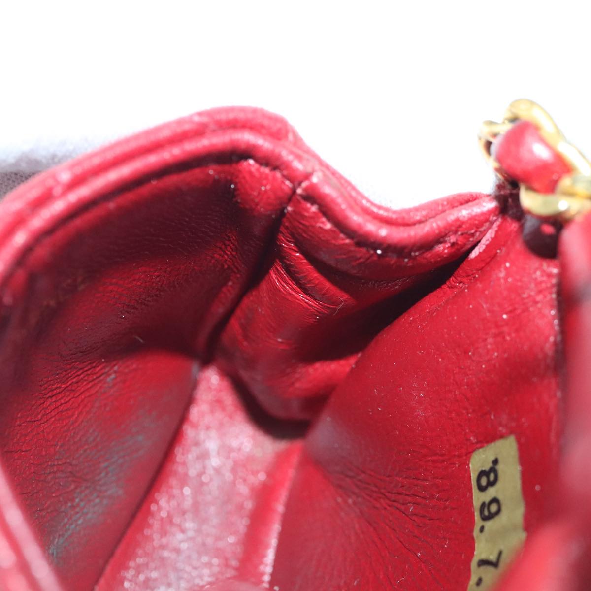 CHANEL Mini Matelasse Chain Pouch Lamb Skin Red Gold CC Auth bs18102