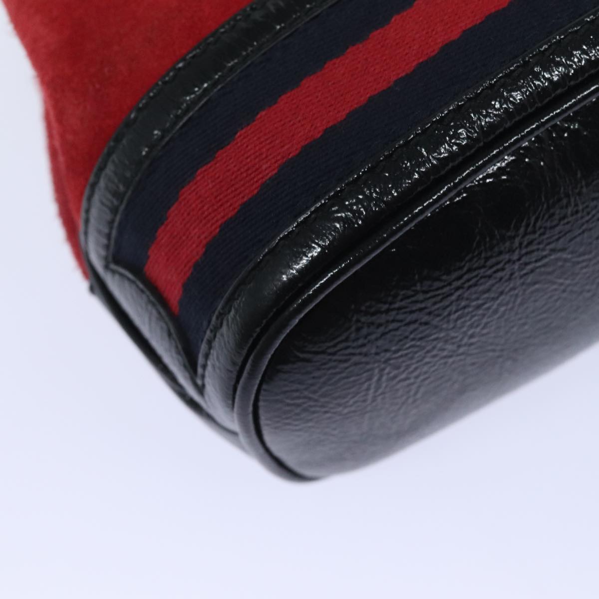 GUCCI Sherry Line Shoulder Bag Suede Red Gold Navy 550620 Auth bs18146