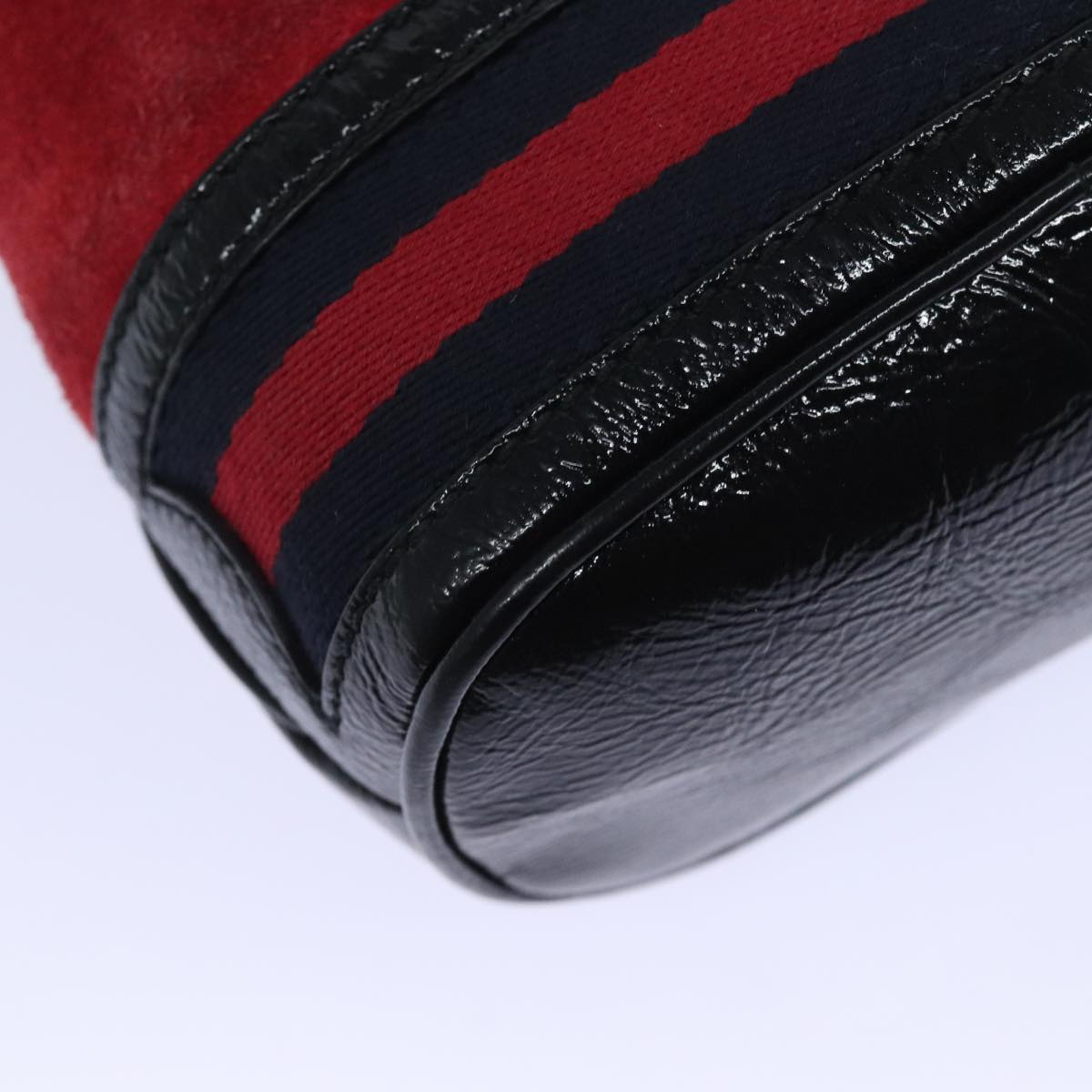 GUCCI Sherry Line Shoulder Bag Suede Red Gold Navy 550620 Auth bs18146