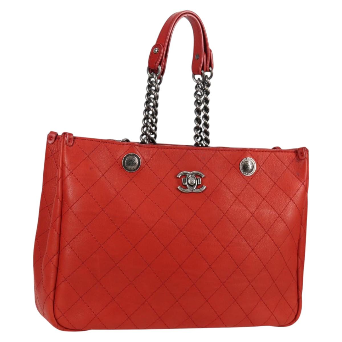 CHANEL Matelasse Chain Boy Chanel Shoulder Bag Leather Orange CC Auth bs18169