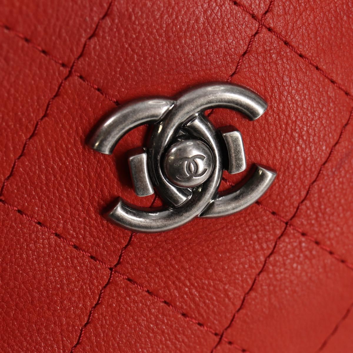 CHANEL Matelasse Chain Boy Chanel Shoulder Bag Leather Orange CC Auth bs18169