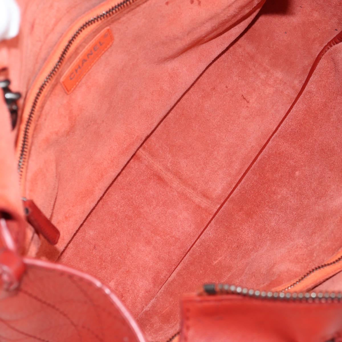 CHANEL Matelasse Chain Boy Chanel Shoulder Bag Leather Orange CC Auth bs18169