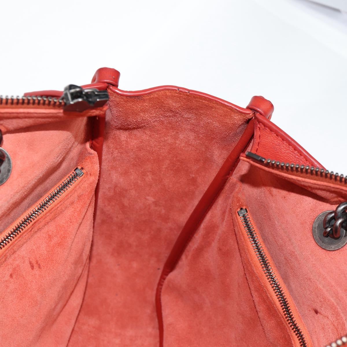 CHANEL Matelasse Chain Boy Chanel Shoulder Bag Leather Orange CC Auth bs18169