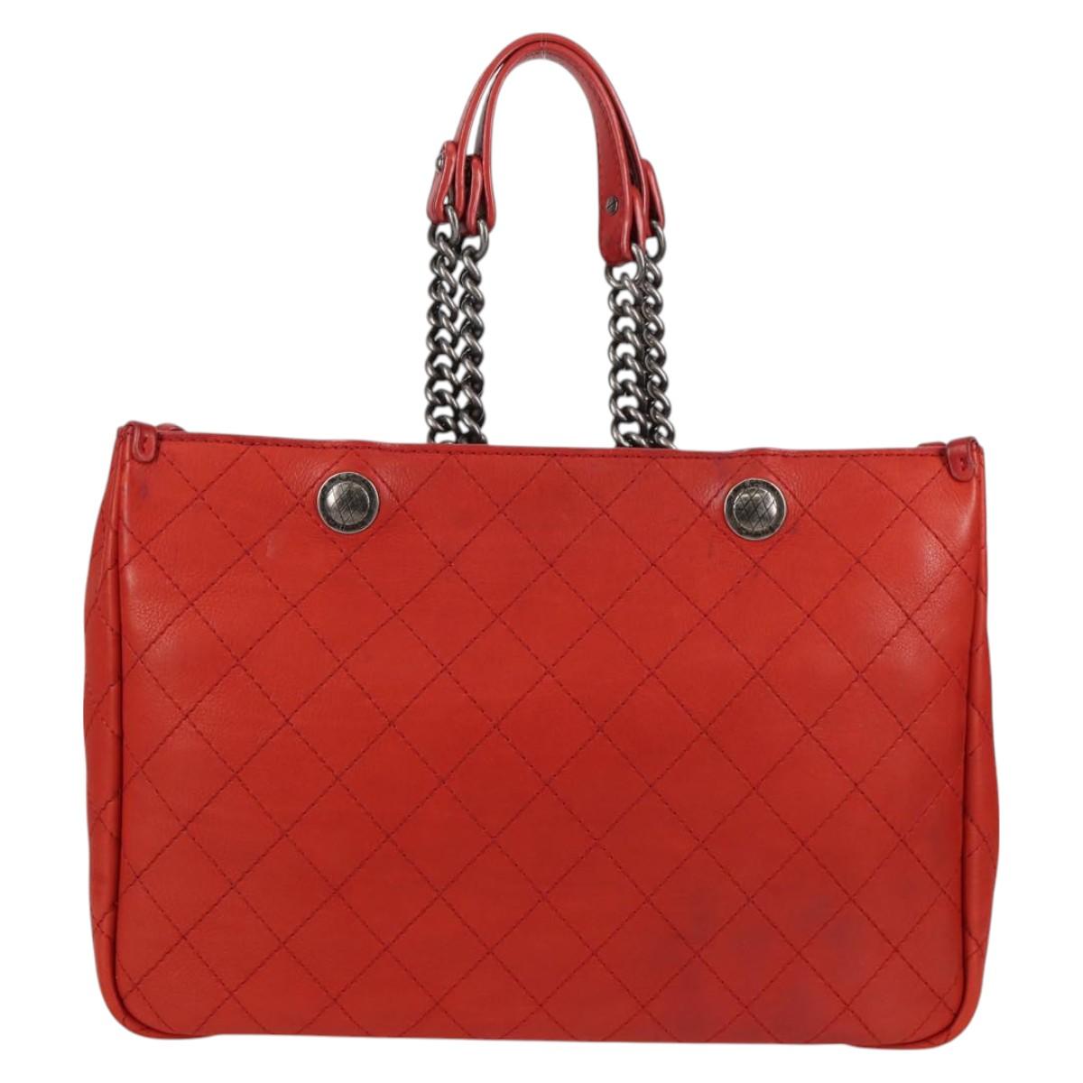 CHANEL Matelasse Chain Boy Chanel Shoulder Bag Leather Orange CC Auth bs18169