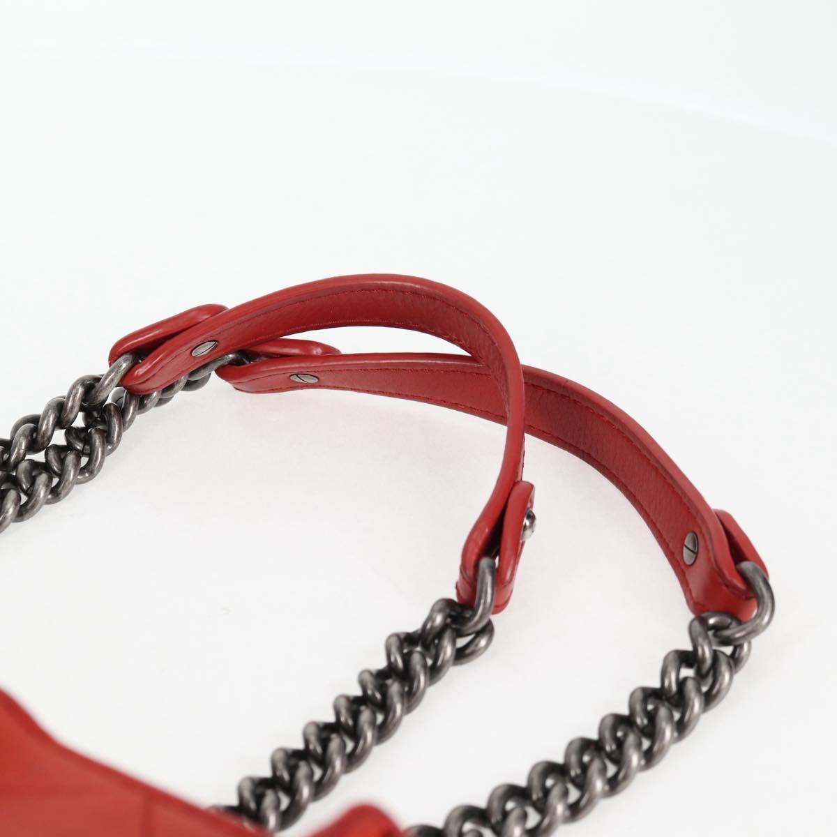 CHANEL Matelasse Chain Boy Chanel Shoulder Bag Leather Orange CC Auth bs18169