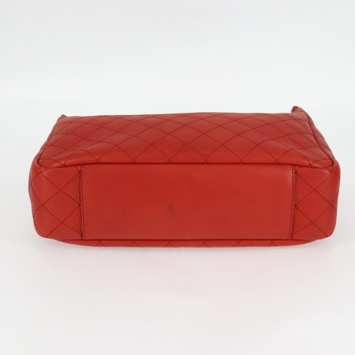 CHANEL Matelasse Chain Boy Chanel Shoulder Bag Leather Orange CC Auth bs18169