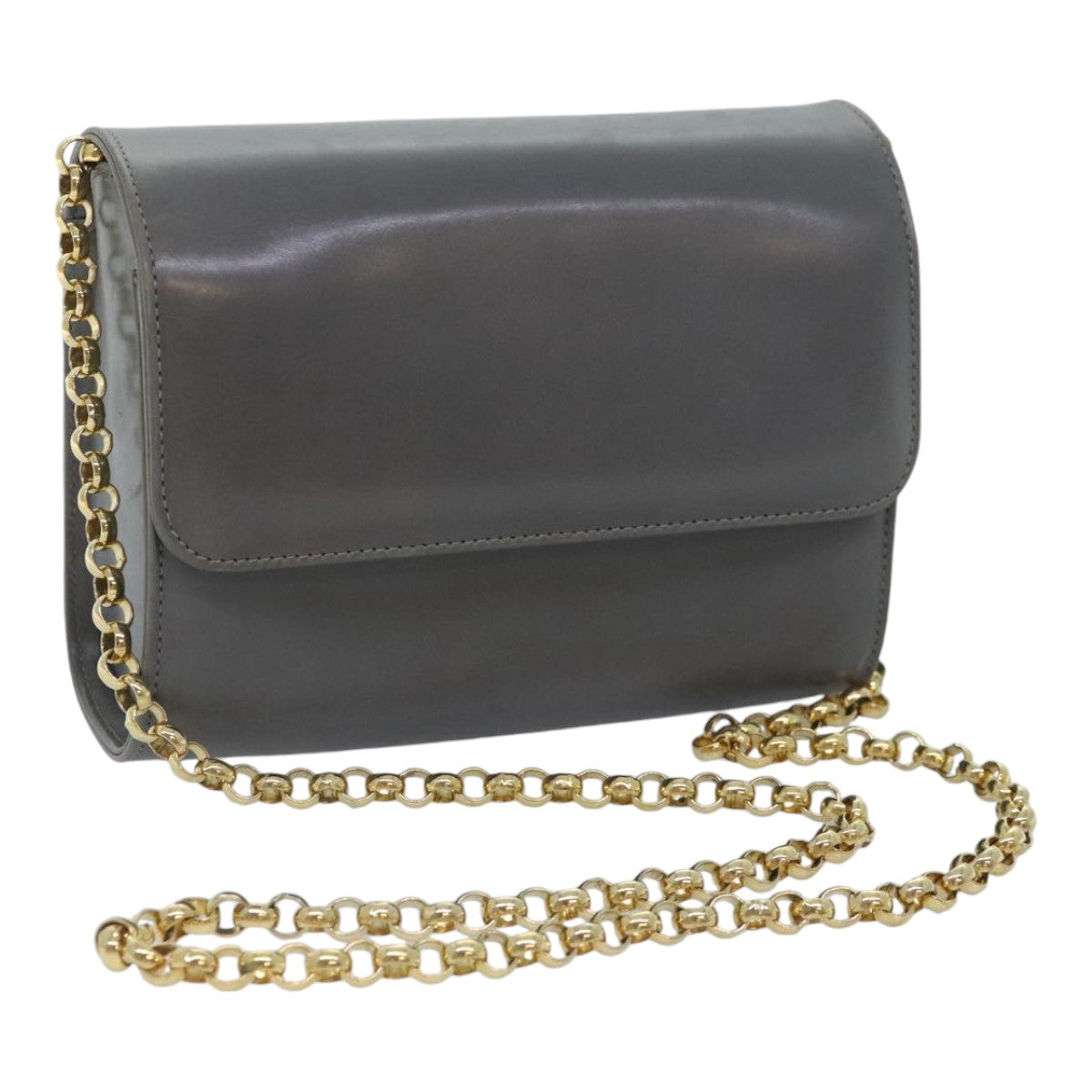 Salvatore Ferragamo Chain Shoulder Bag Leather Gray Gold Auth bs18233