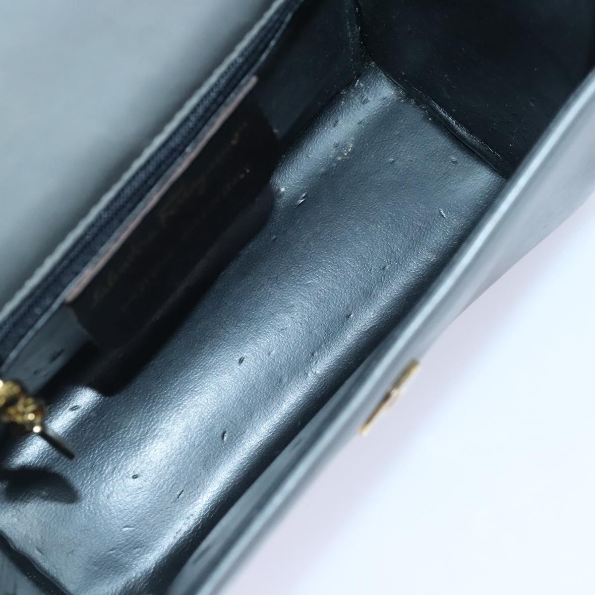 Salvatore Ferragamo Chain Shoulder Bag Leather Gray Gold Auth bs18233