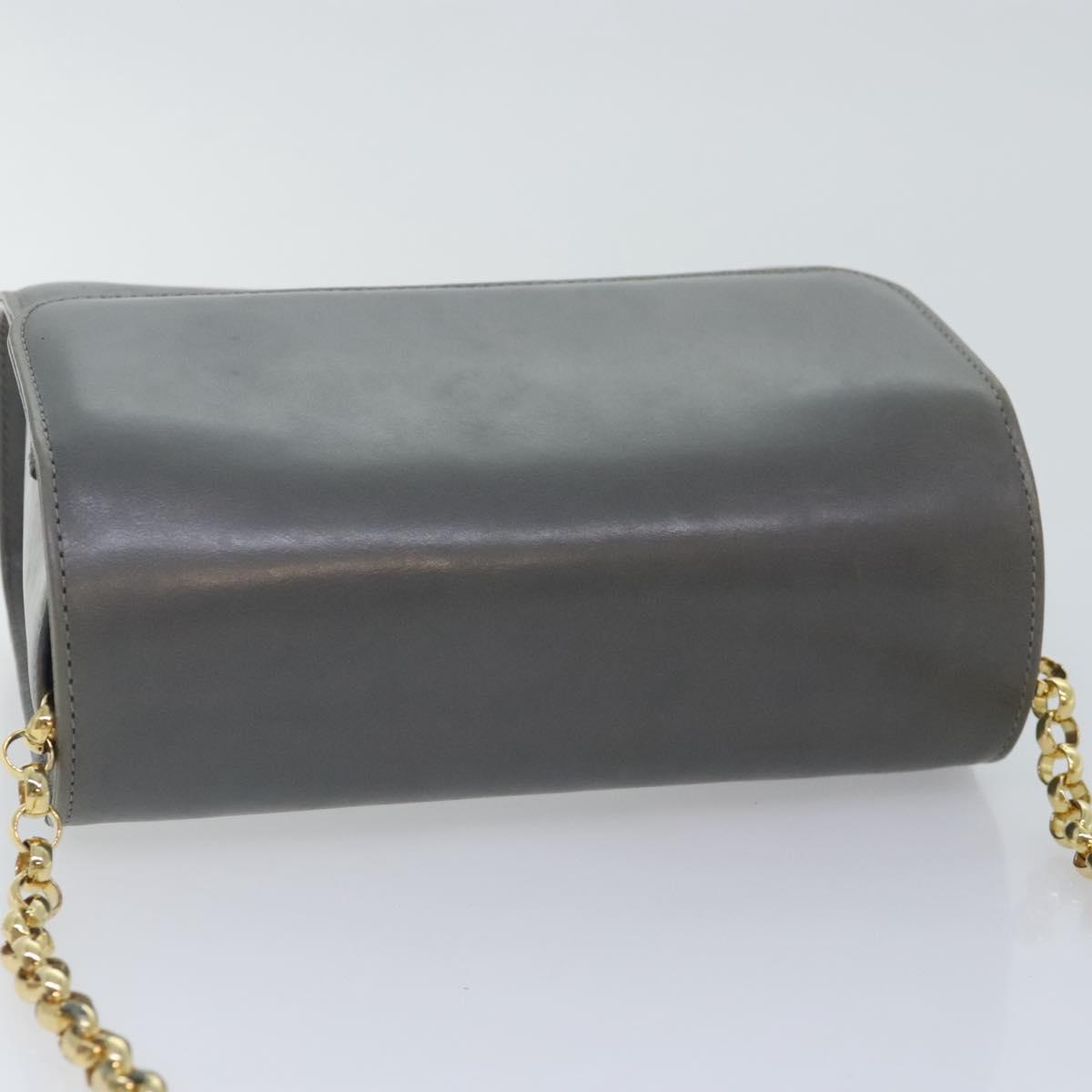 Salvatore Ferragamo Chain Shoulder Bag Leather Gray Gold Auth bs18233