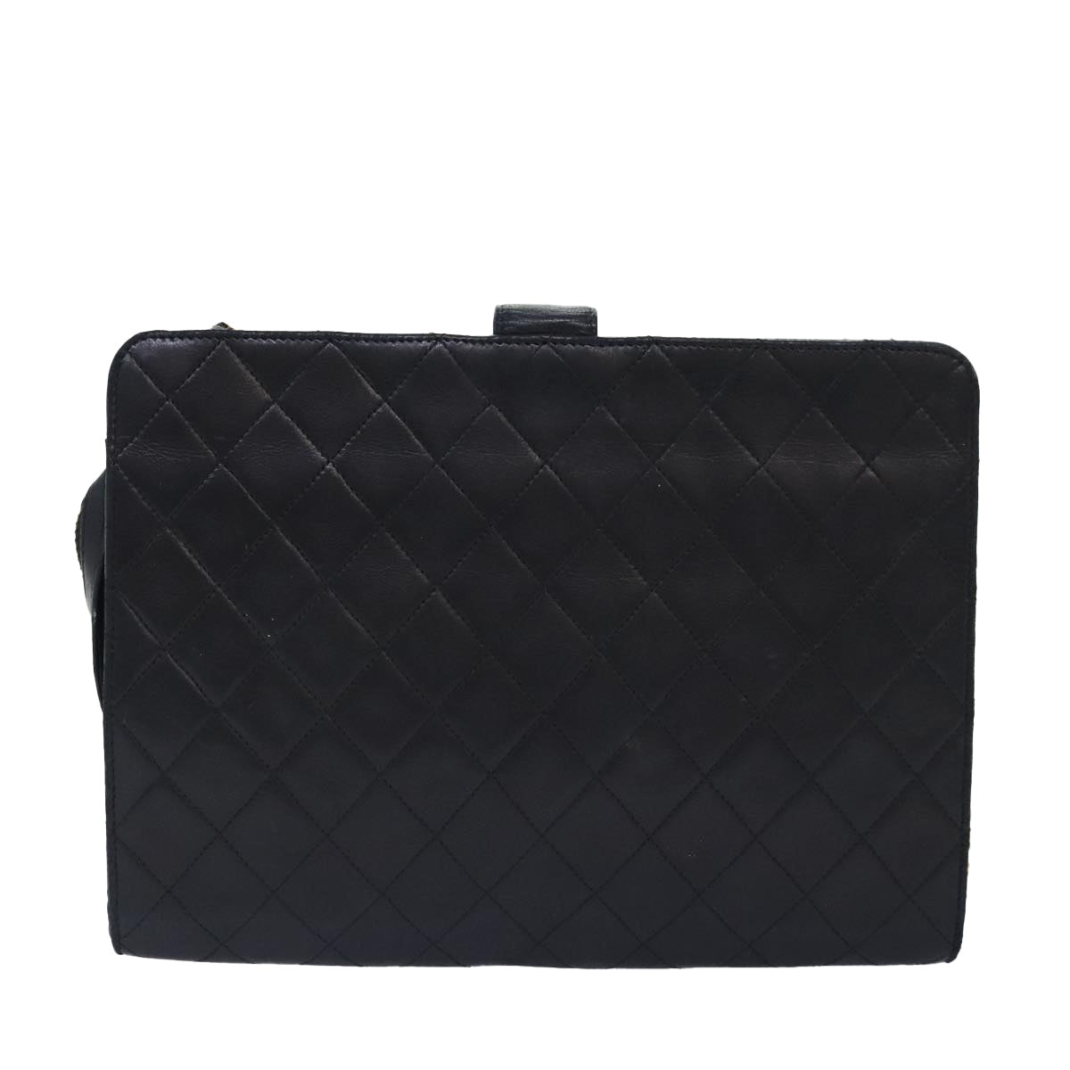 CHANEL Matelasse Chain Shoulder Bag Lamb Skin Black Gold CC Auth bs18351