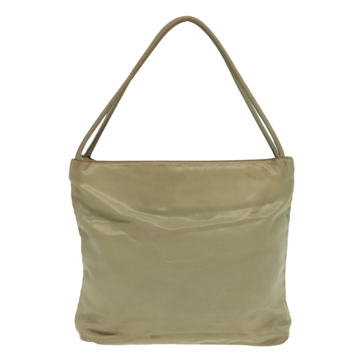 PRADA Tote Bag Nylon Beige Silver Auth bs18439