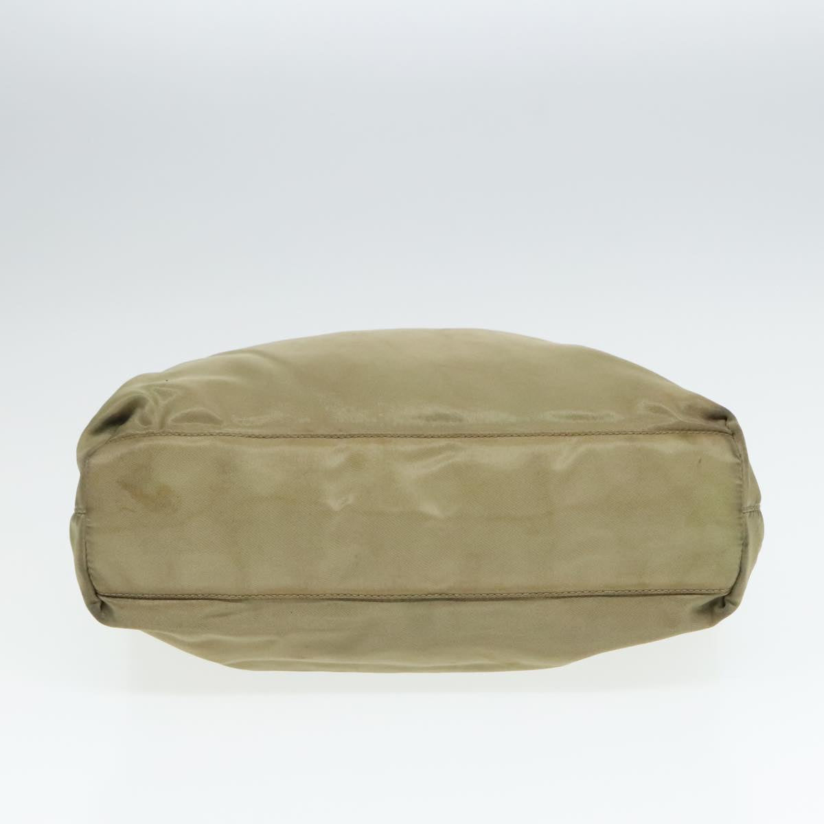 PRADA Tote Bag Nylon Beige Silver Auth bs18439