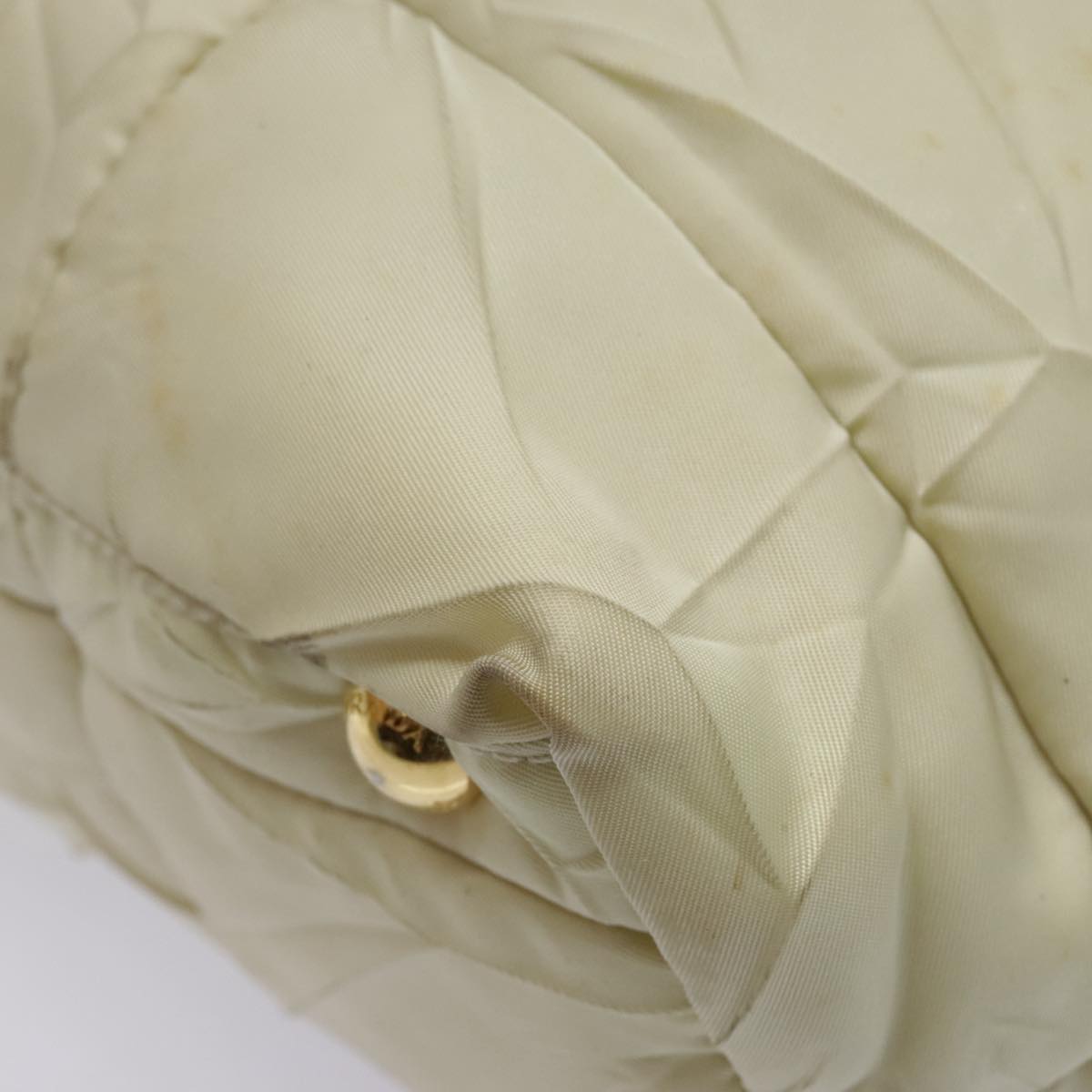 PRADA Hand Bag Nylon Beige Gold Auth bs18507