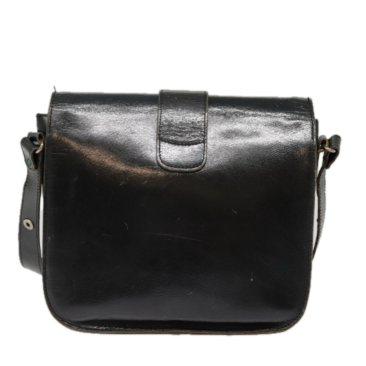 SAINT LAURENT Shoulder Bag Leather Black Silver Auth bs18524