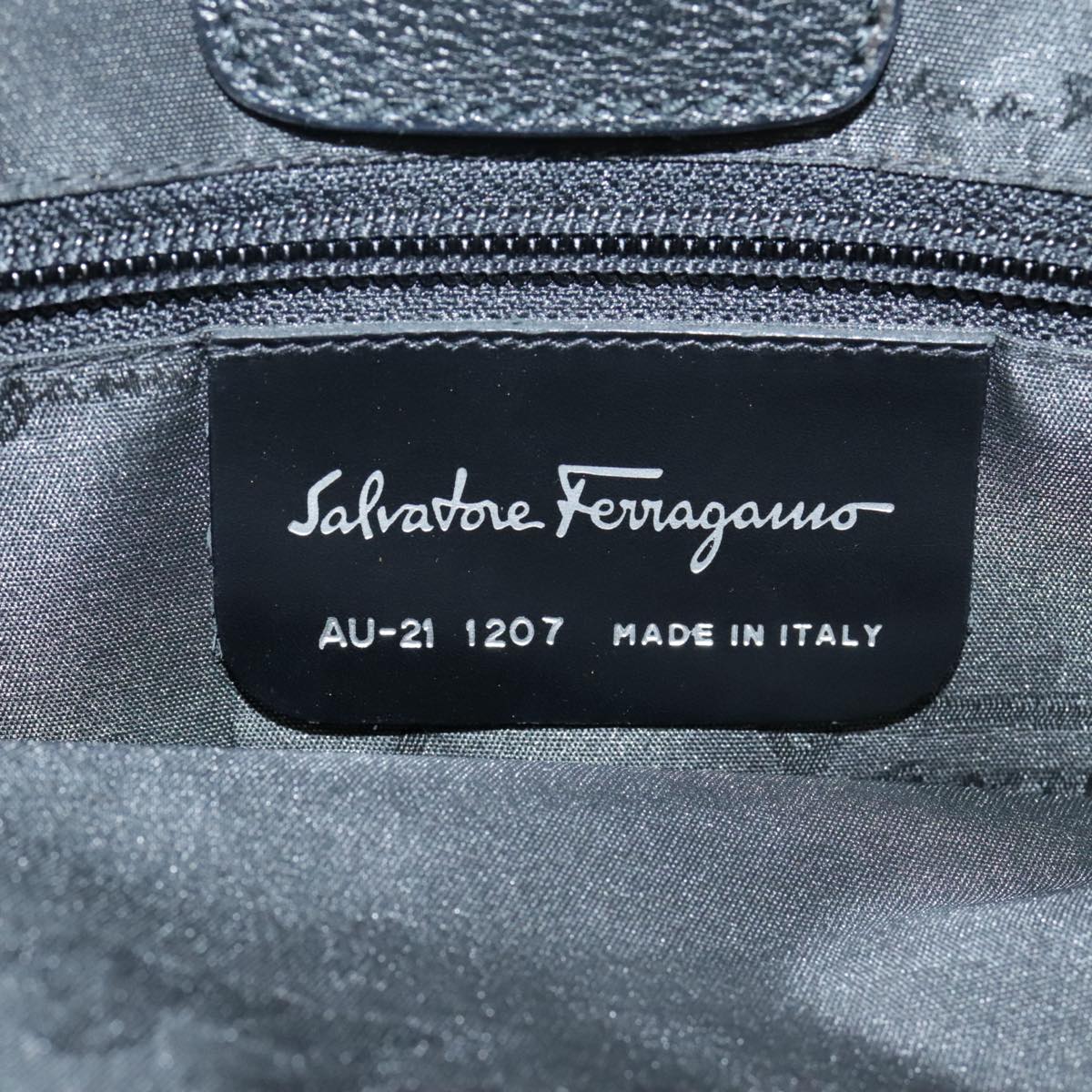 Salvatore Ferragamo Tote Bag Canvas Navy Silver Auth bs18544