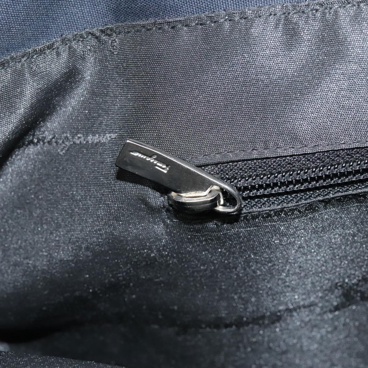 Salvatore Ferragamo Tote Bag Canvas Navy Silver Auth bs18544