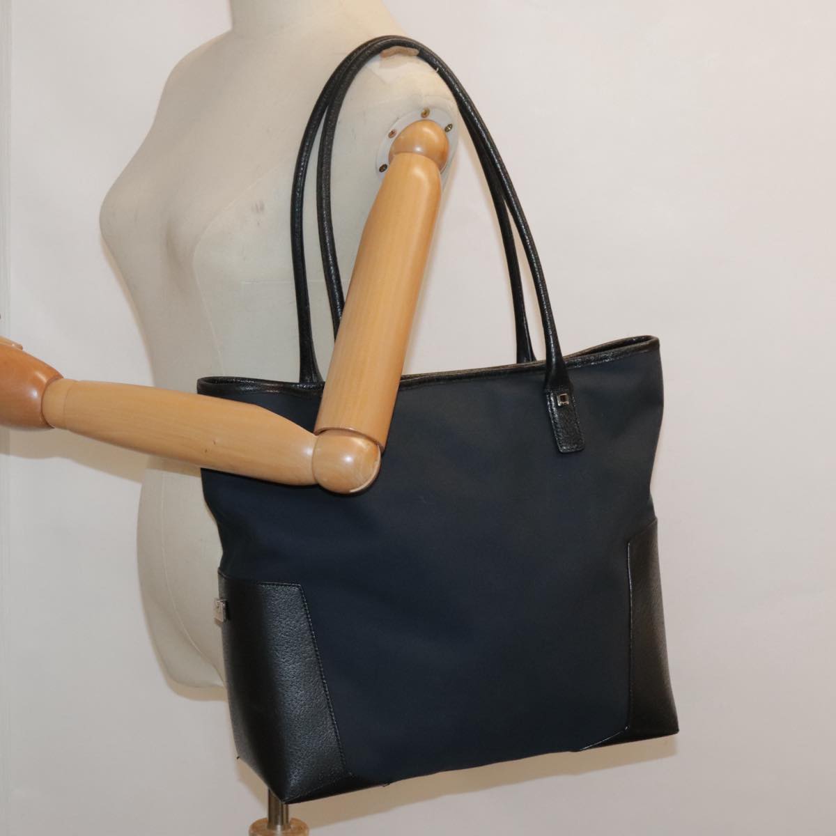 Salvatore Ferragamo Tote Bag Canvas Navy Silver Auth bs18544