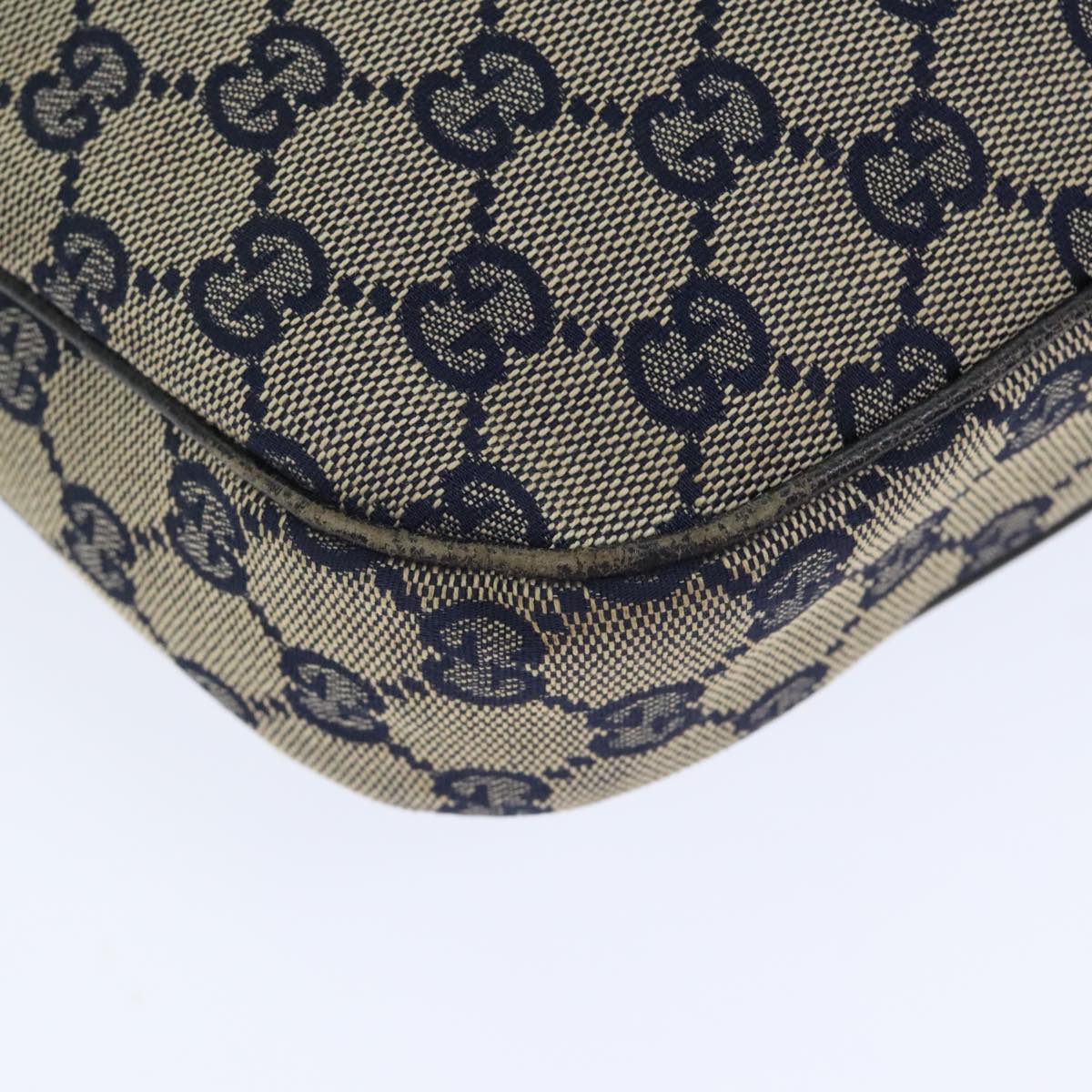 GUCCI GG Canvas Sherry Line Hand Bag Navy Silver Red 145811 Auth bs18558