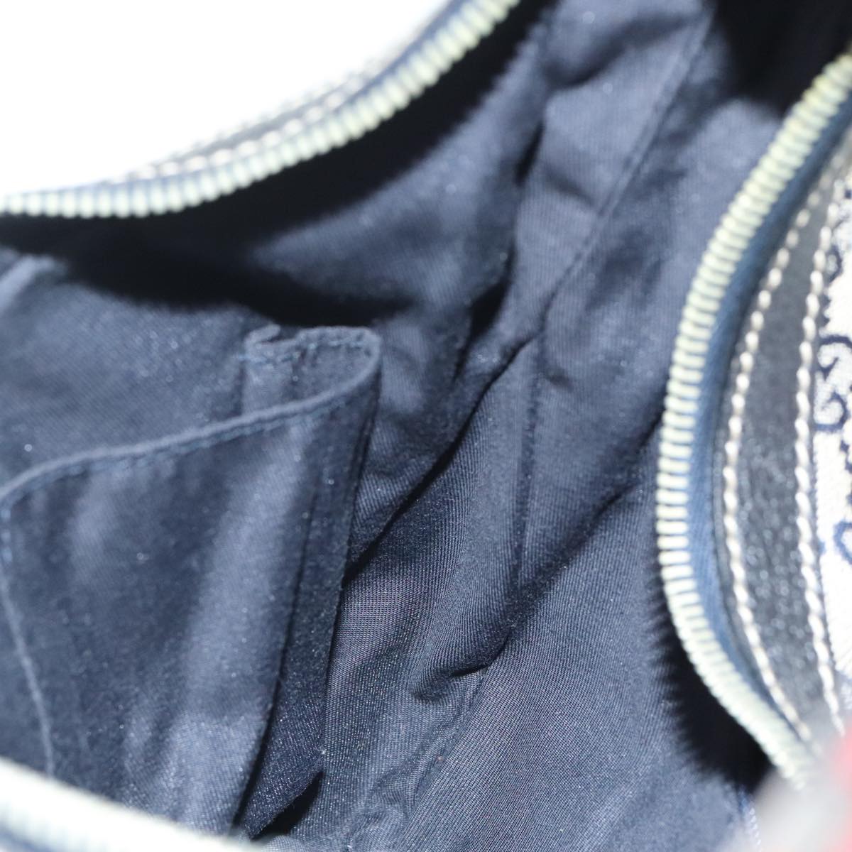 GUCCI GG Canvas Sherry Line Hand Bag Navy Silver Red 145811 Auth bs18558